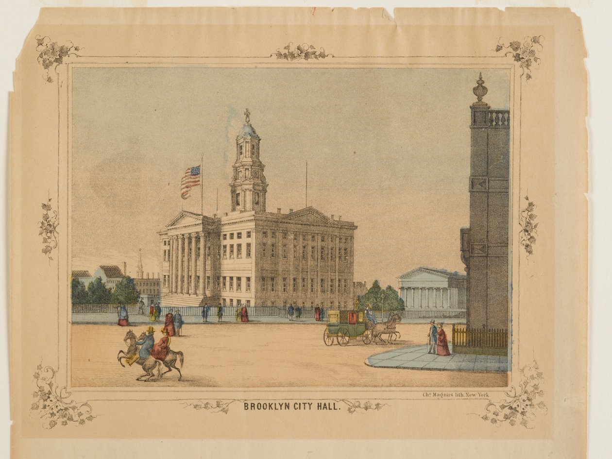Charles Magnus, Inc. tarafından yayınlanan Brooklyn Belediye Binası (litho, wc ile elle boyanmış) by American School