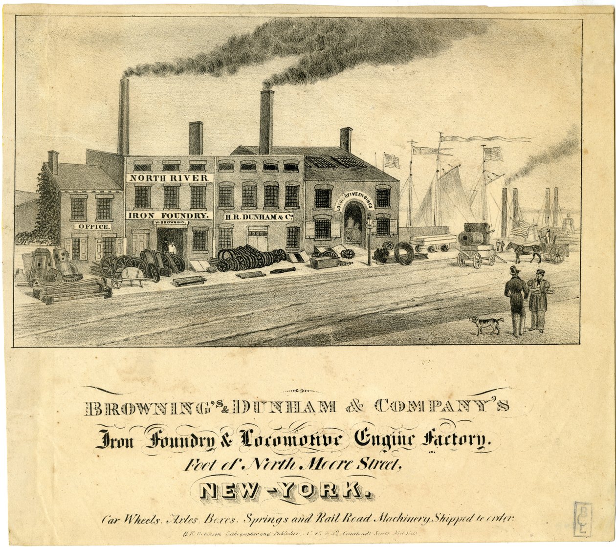 Brownings & Dunham & Companys Demir Dökümhanesi ve Lokomotif Motor Fabrikası, North Moore Street Foot, New-York by American School