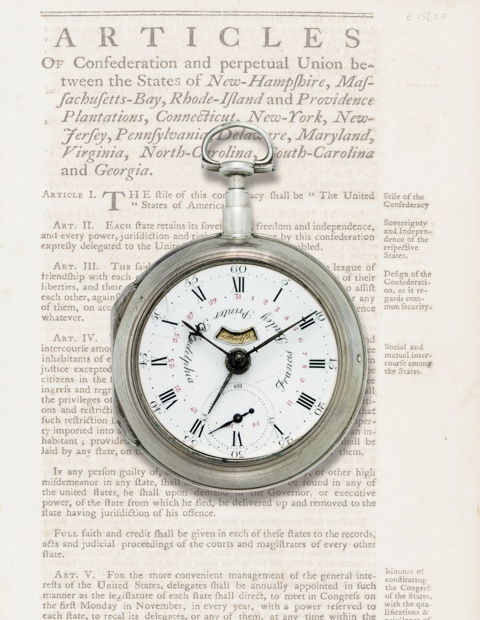 Takvimli saat, c.1780 (gümüş kasa) by American School