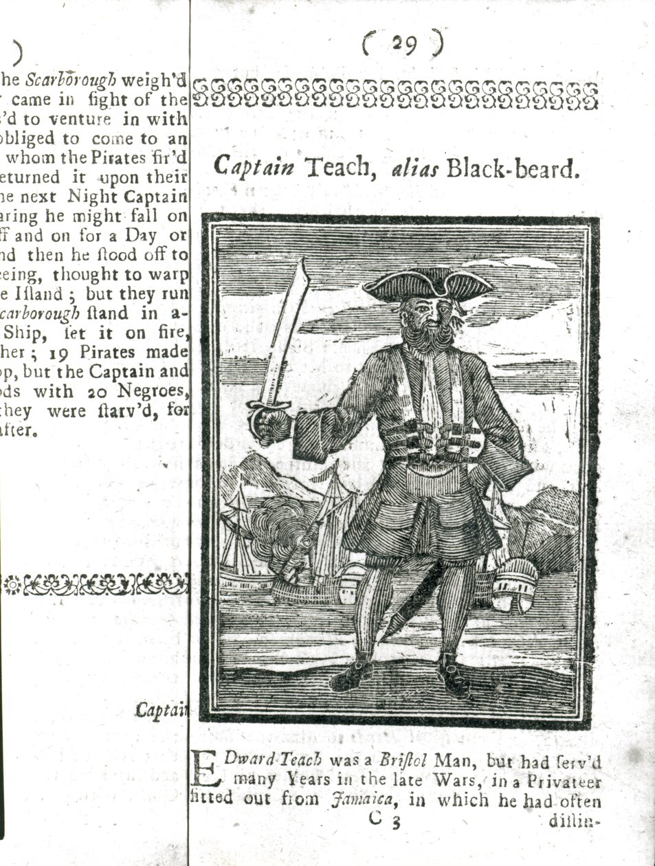 Captain Teach, Alias Black Beard, Tarihinden ve Tüm En Kötü Ünlü Korsanların ve Mürettebatlarının Yaşamlarından, Londra, 1725 by American School
