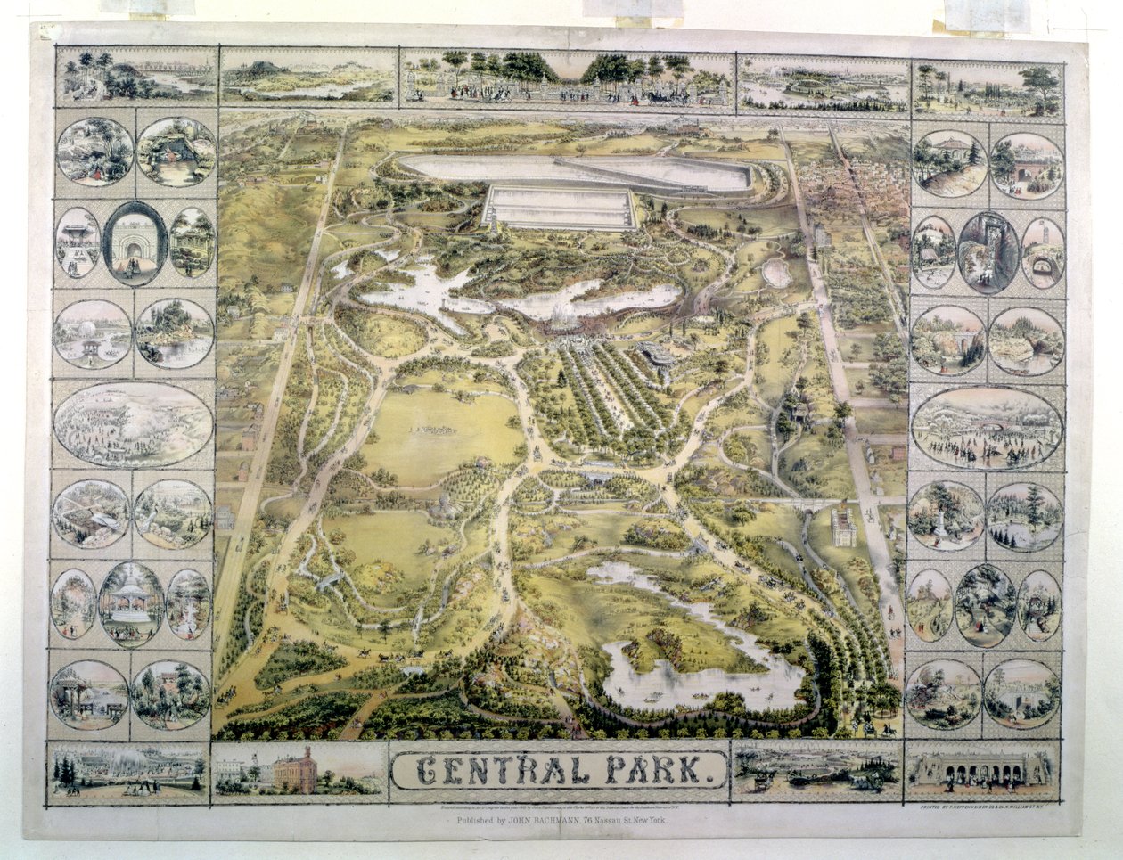 Central Park, 59. Caddeden Kuzeye Bakmak, F. Hepperheimer (fl.1849-79) pub tarafından oyulmuş. John Bachmann, New York, 1863 by American School