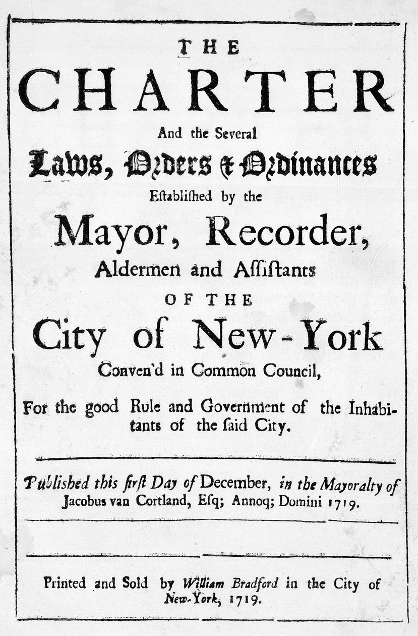 New York Şehri Şartı, 1719 (baskı) by American School