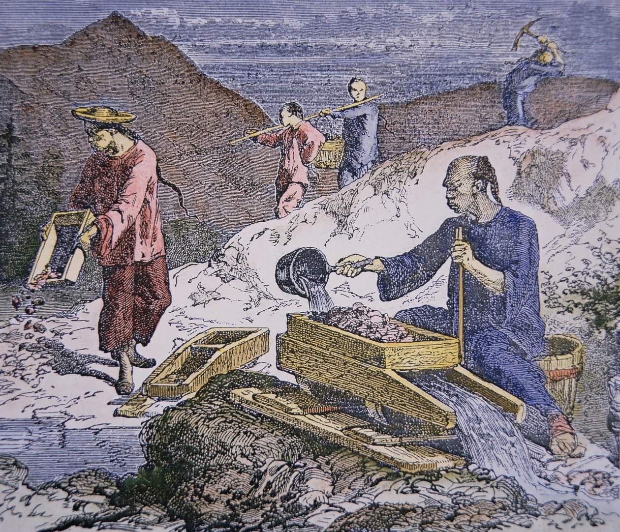 Altın tarlalarında çalışan Çinli göçmenler by American School