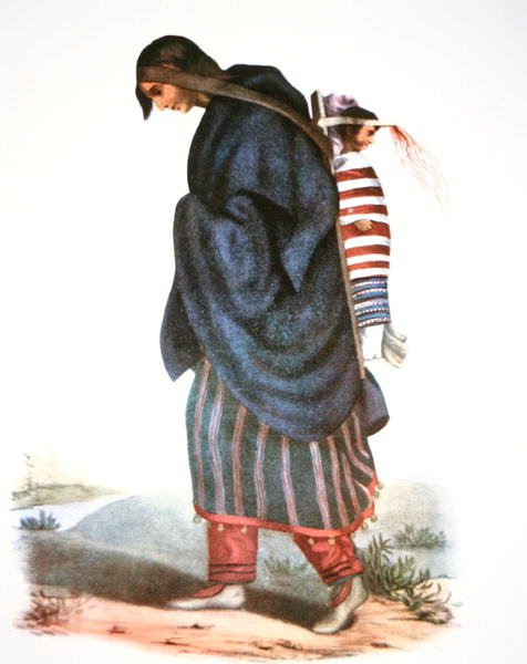 Chippewa Anne ve Bebek, c.1821 (renkli taş) by American School