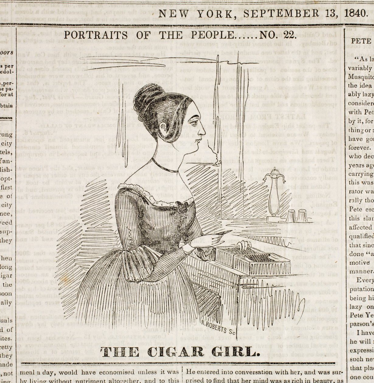 Puro Kızı, "New York Sunday Atlas"ın Ön Sayfası, 13 Eylül 1840 by American School