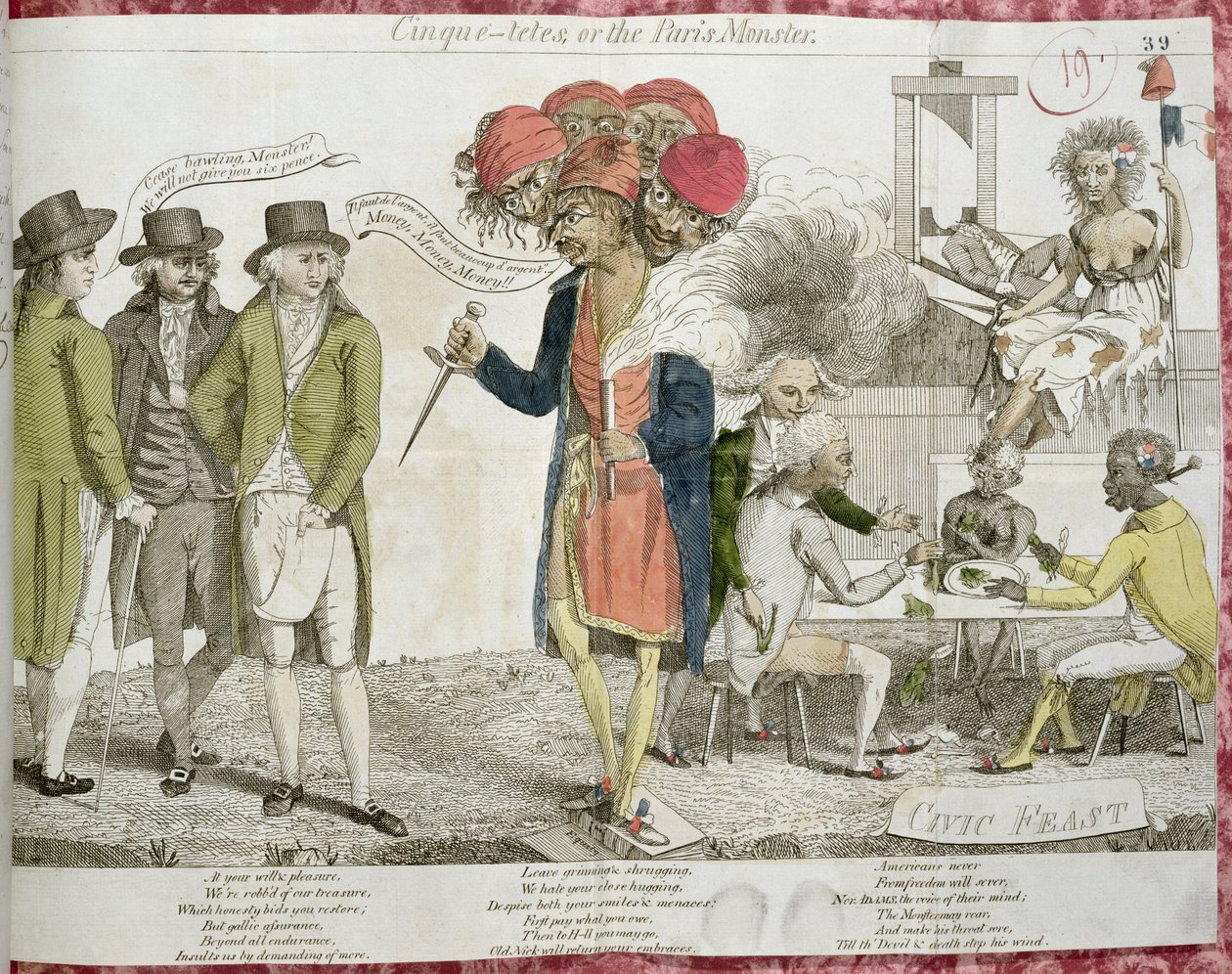 Cinque-Tetes veya Paris Canavarı, XYZ Olayını hicveden karikatür, 1797 by American School