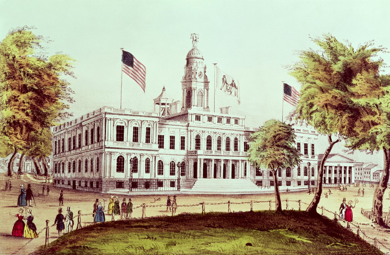 Nathaniel Currier (1813-88) tarafından oyulmuş City Hall, New York by American School