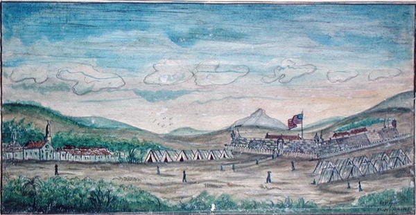 Şehir ve Perote Kalesi, Meksika (kağıt üzerine suluboya) by American School