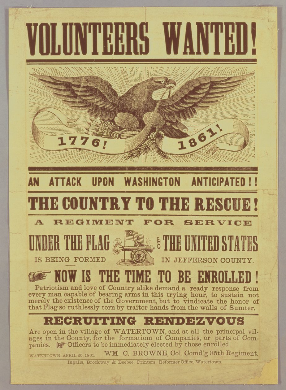 İç Savaş Askere Alma Posteri, 1861 (baskı) by American School