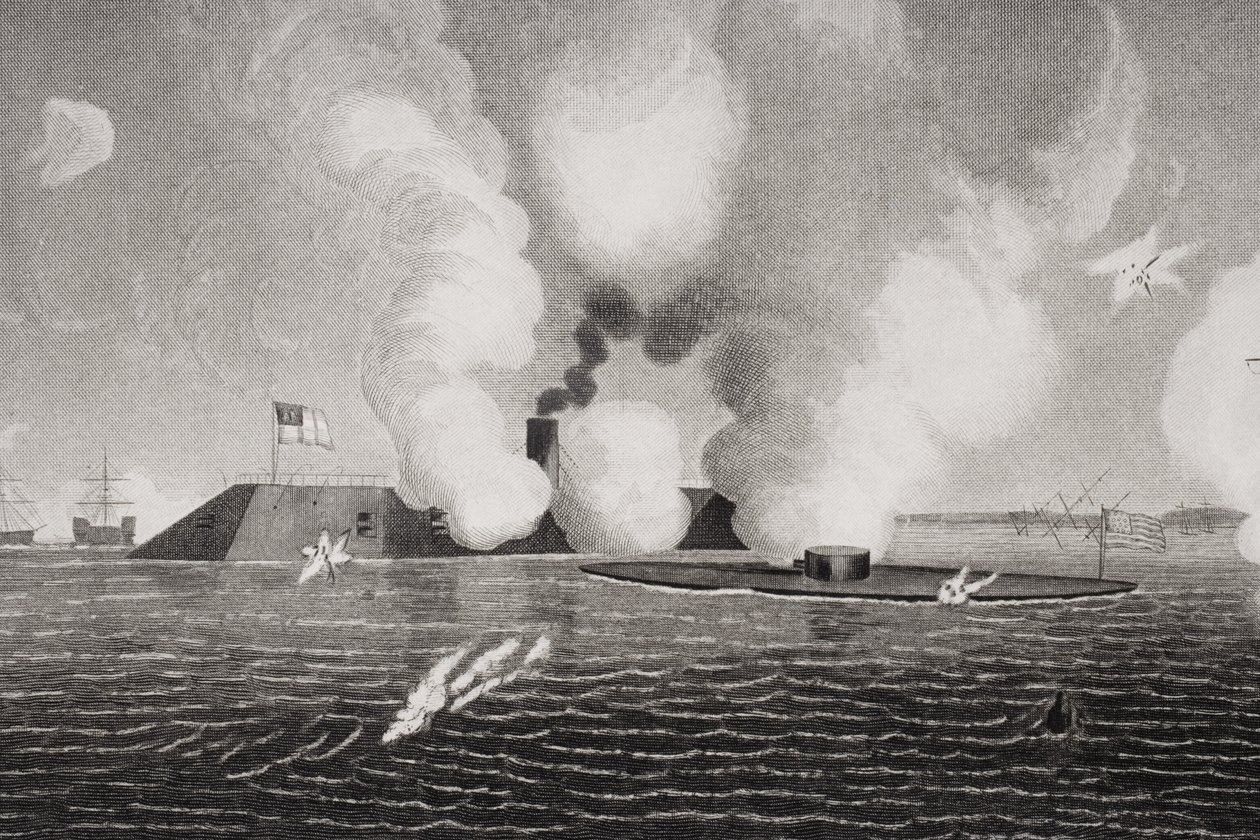 Confederate CSS Virginia (solda) ve Union USS Monitor (sağda) arasında 9 Mart 1862