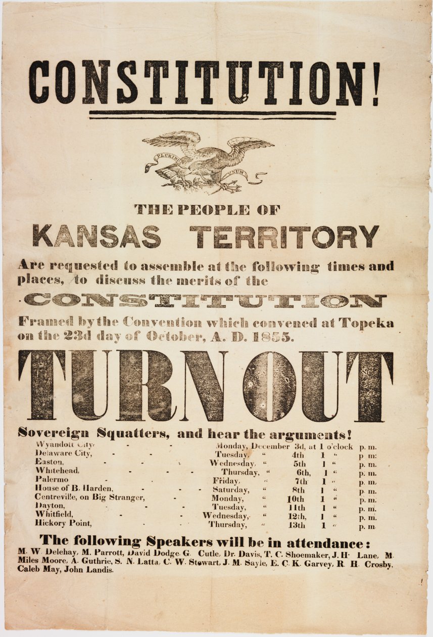 Anayasa! Kansas Bölgesi halkının toplanmaları rica olunur..., E.C.K. Garvey & Co. tarafından basılmıştır, yaklaşık 23 Ekim 1855 by American School