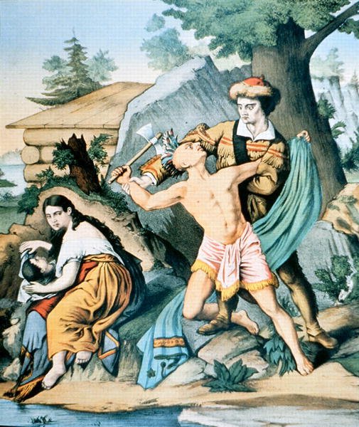 Daniel Boone (1734-1820) ailesini Hint saldırısına karşı savunuyor by American School