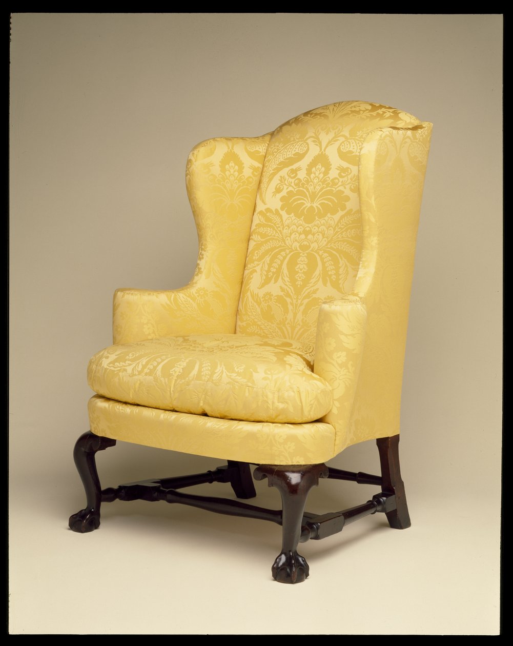 Kolay sandalye, c.1750-70 (maun, akçaağaç, kiraz ve sarı ipek) by American School
