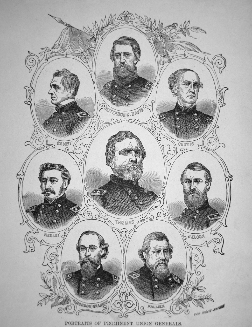 Sekiz önde gelen Amerikan İç Savaşı Generali (gravür) by American School