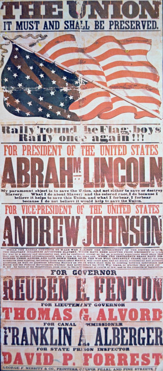 Başkan için Abraham Lincoln (1809-65) ve Başkan Yardımcısı için Andrew Johnson (1808-75) için seçim kampanyası afişi by American School