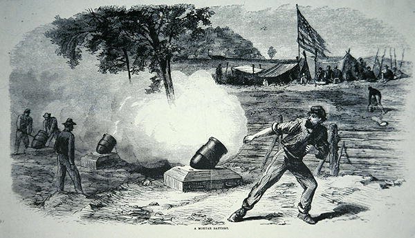 Amerikan İç Savaşı (1861-65) sırasında Federal Harç Bataryası (litho) by American School