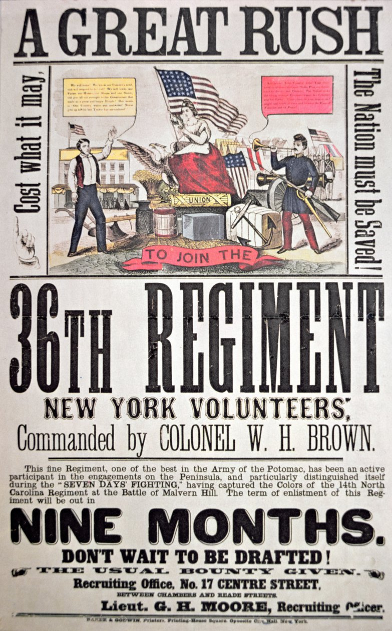 36. Alay için federal işe alım afişi, New York gönüllüleri (renkli taş) by American School