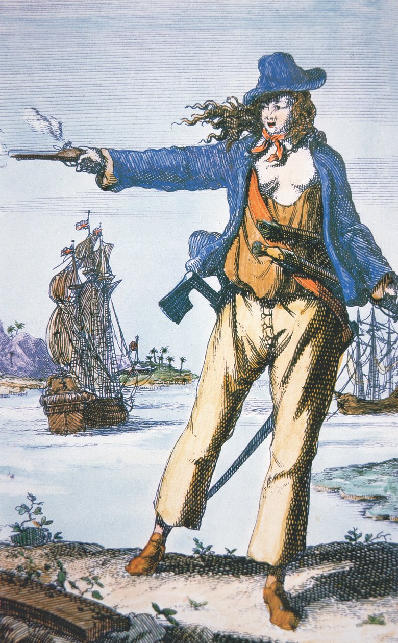 Kadın Korsan, Anne Bonny (d.1697) (renkli gravür) by American School