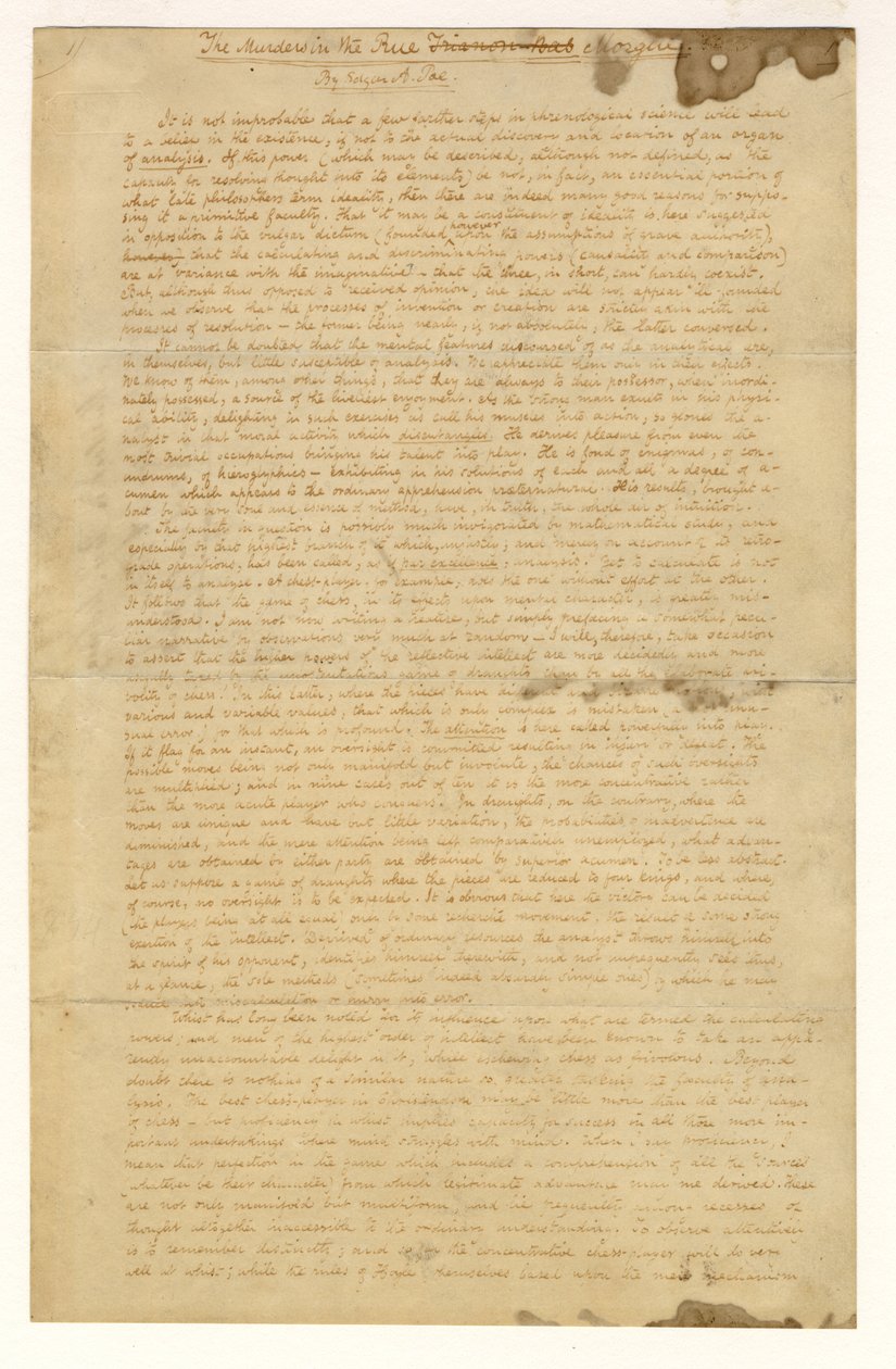 Morg Sokağı Cinayetlerinin ilk sayfası, Edgar Allan Poe, 1841 by American School