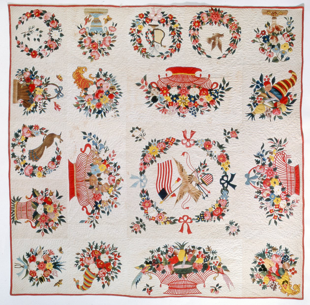 Bayrak ve Çiçek yorgan, c.1860 (pamuk) by American School