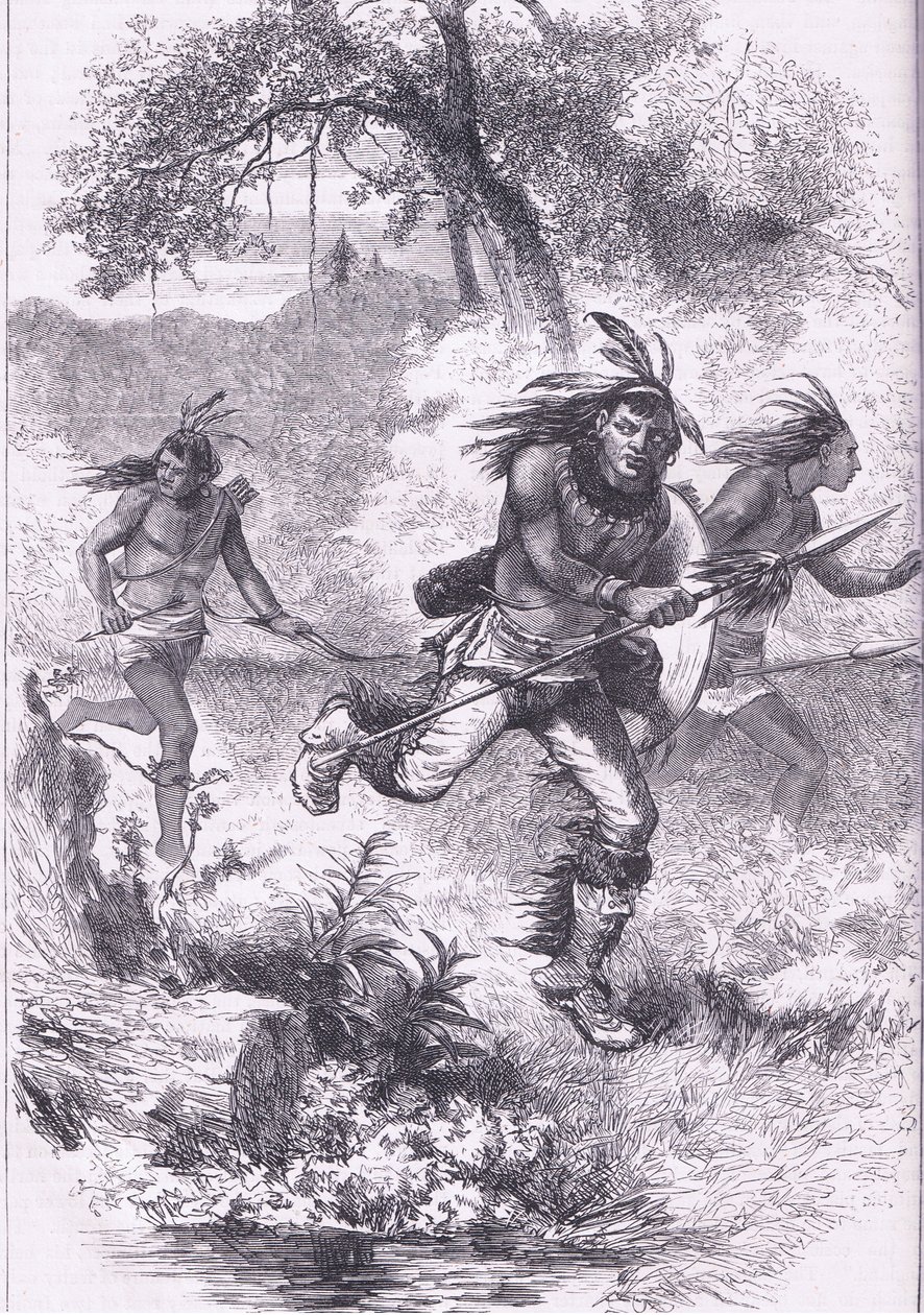 Kızılderililerin katliamdan sonra kaçışı, Cassell'in Amerika Birleşik Devletleri Tarihi pubından bir çizim. Petter & Galpin tarafından 1890 dolayları (lito) by American School
