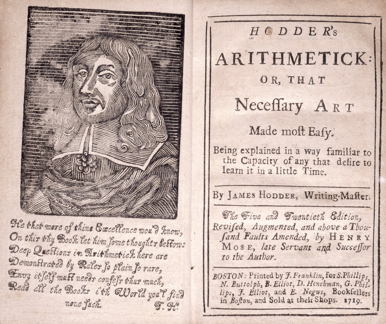 Hodders Aritmetiği veya Bu Gerekli Sanat En Kolay Yapıldı, James Hodder tarafından, 1719 için kapak ve başlık sayfası by American School