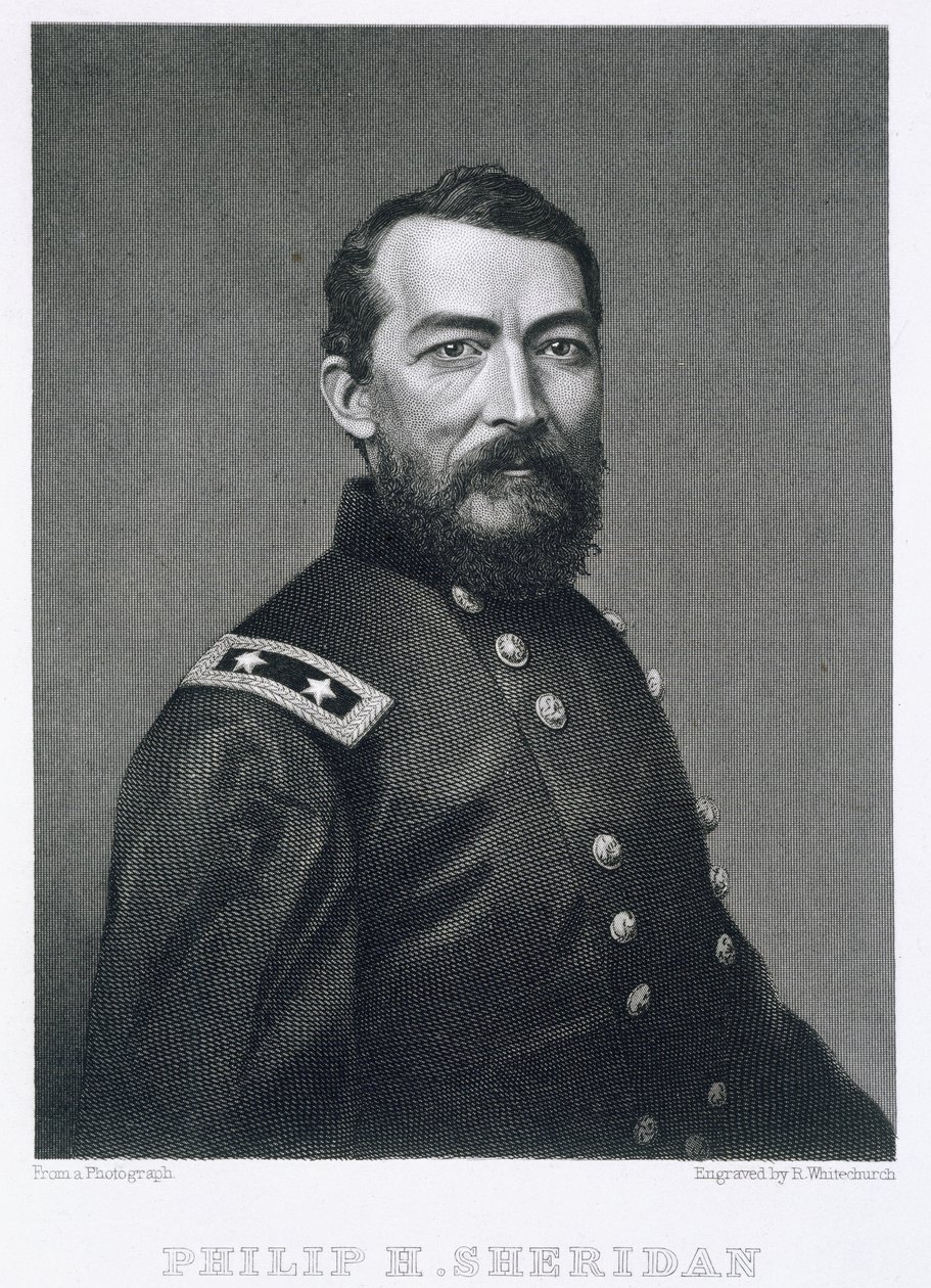 General Philip Sheridan, Robert E. Whitechurch (1814-c.1883) tarafından çekilmiş bir fotoğraftan oyulmuş by American School