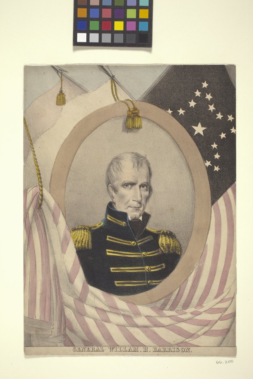 General Willam [Sic] H. Harrison (elle renkli taş baskı) by American School