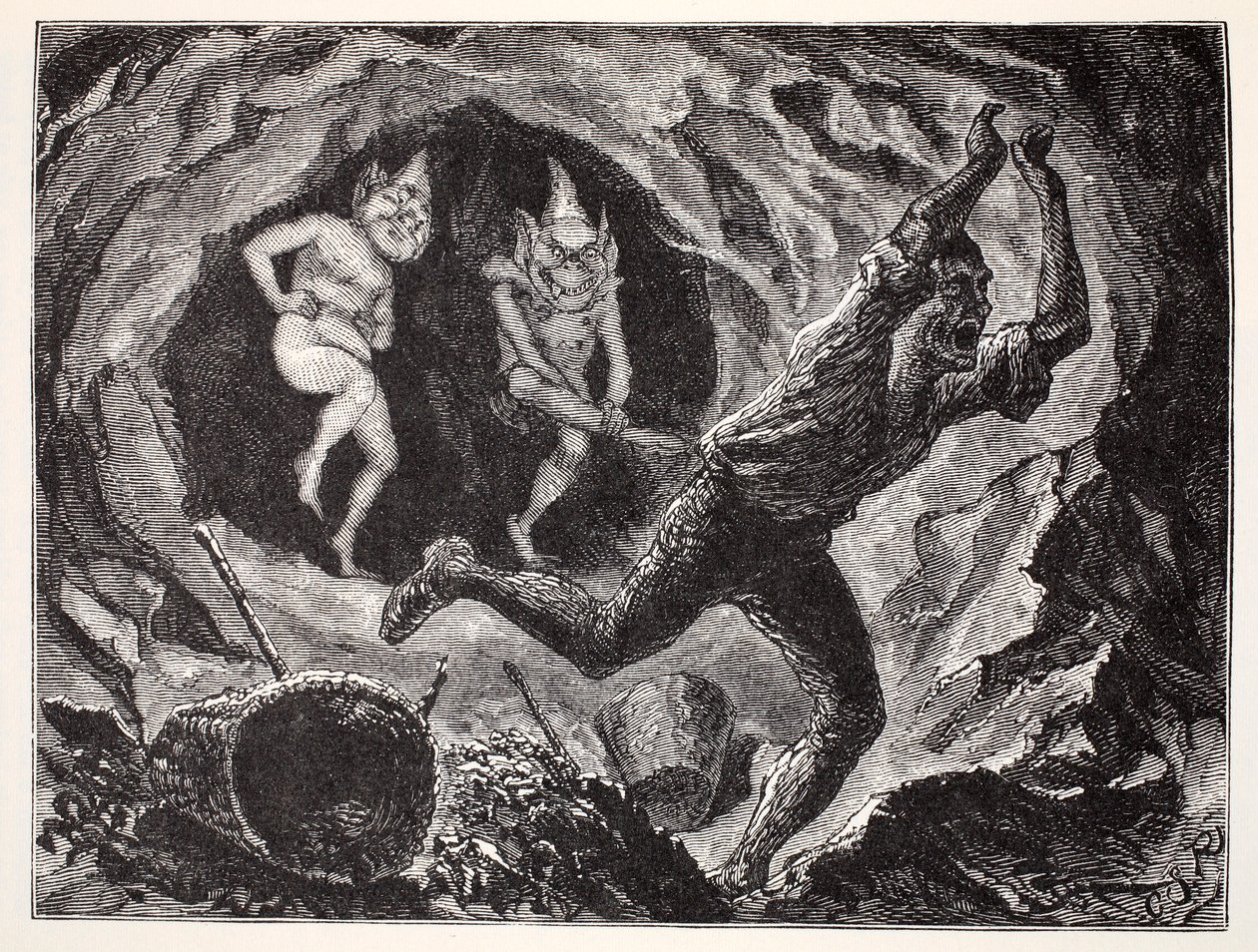 Bir Madenciyi Korkutan Cüceler, The World Guide to Cüceler, Periler, Elfler ve Diğer Küçük İnsanlardan Thomas Keightley (1789-1872) 1880
