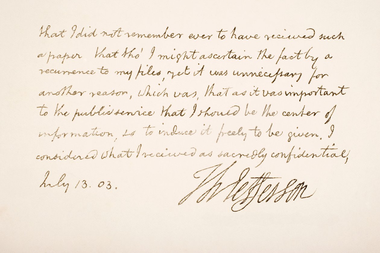 El yazısı ve Thomas Jefferson imzası, 1803 by American School