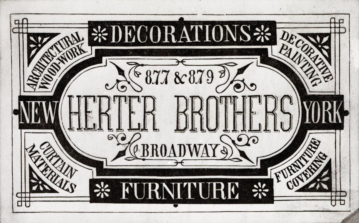 Herter Brothers, Dekorasyon, Mobilya, 877 & 879 Broadway, New York (litho [ticari kart] ) by American School