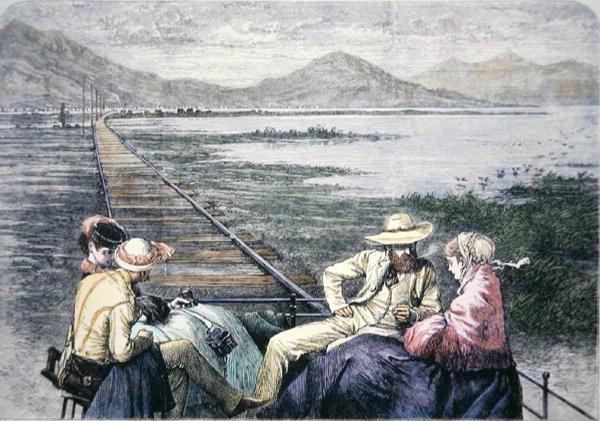 Pasifik Demiryolundaki muayene arabası, 1870 dolayları (renkli gravür) by American School