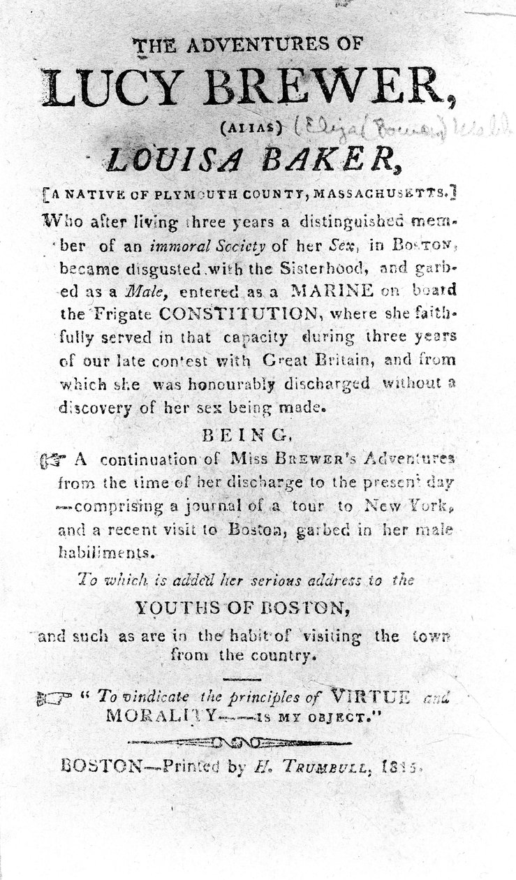 H. Trumbull, Boston, 1815 tarafından basılan Lucy Brewer