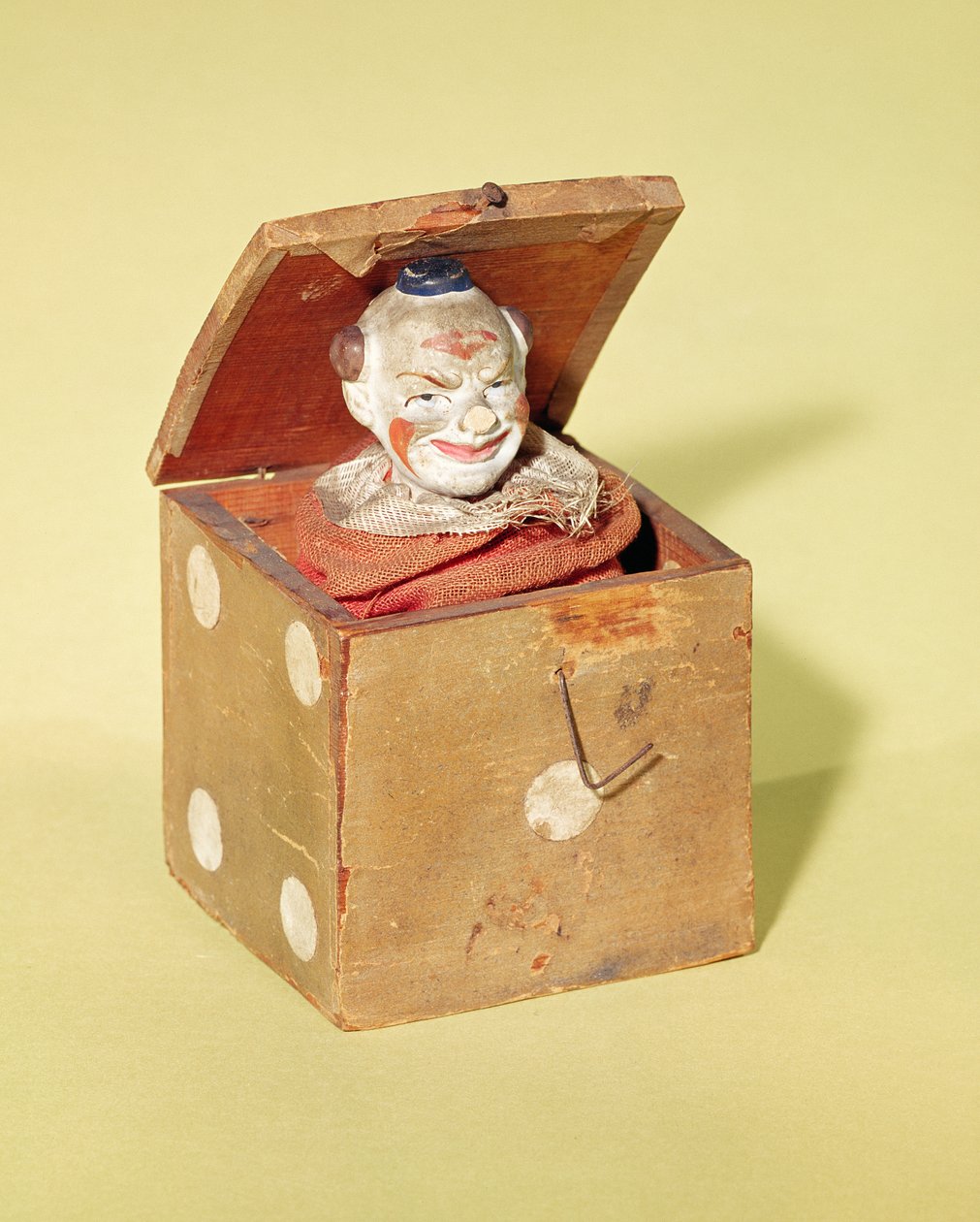 Jack-in-the-box (palyaço yüzü), 1870-1900 (ahşap, tekstil, metal, boya) by American School