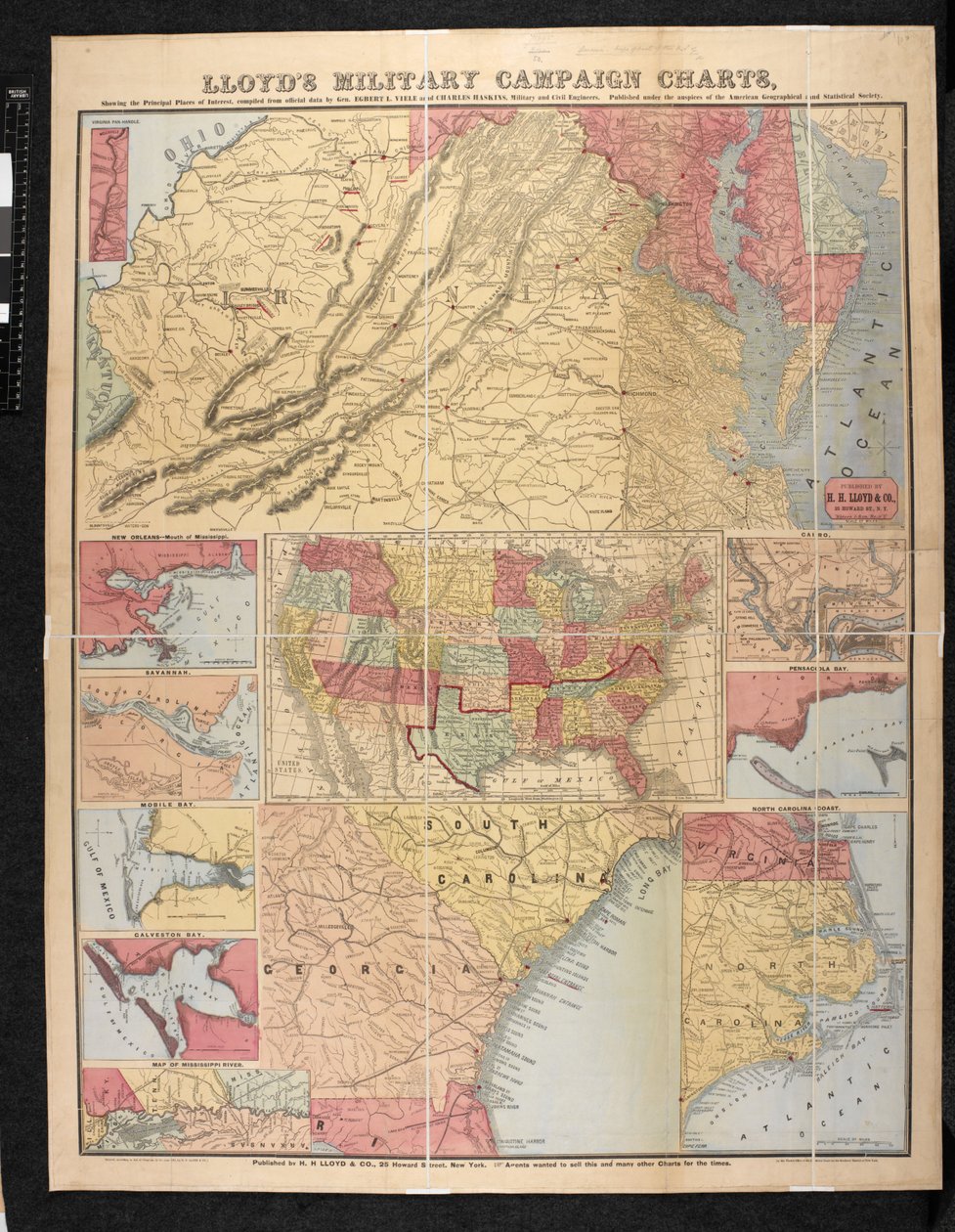 Başlıca ilgi çekici yerleri gösteren Lloyd's Military Campaign Charts by American School
