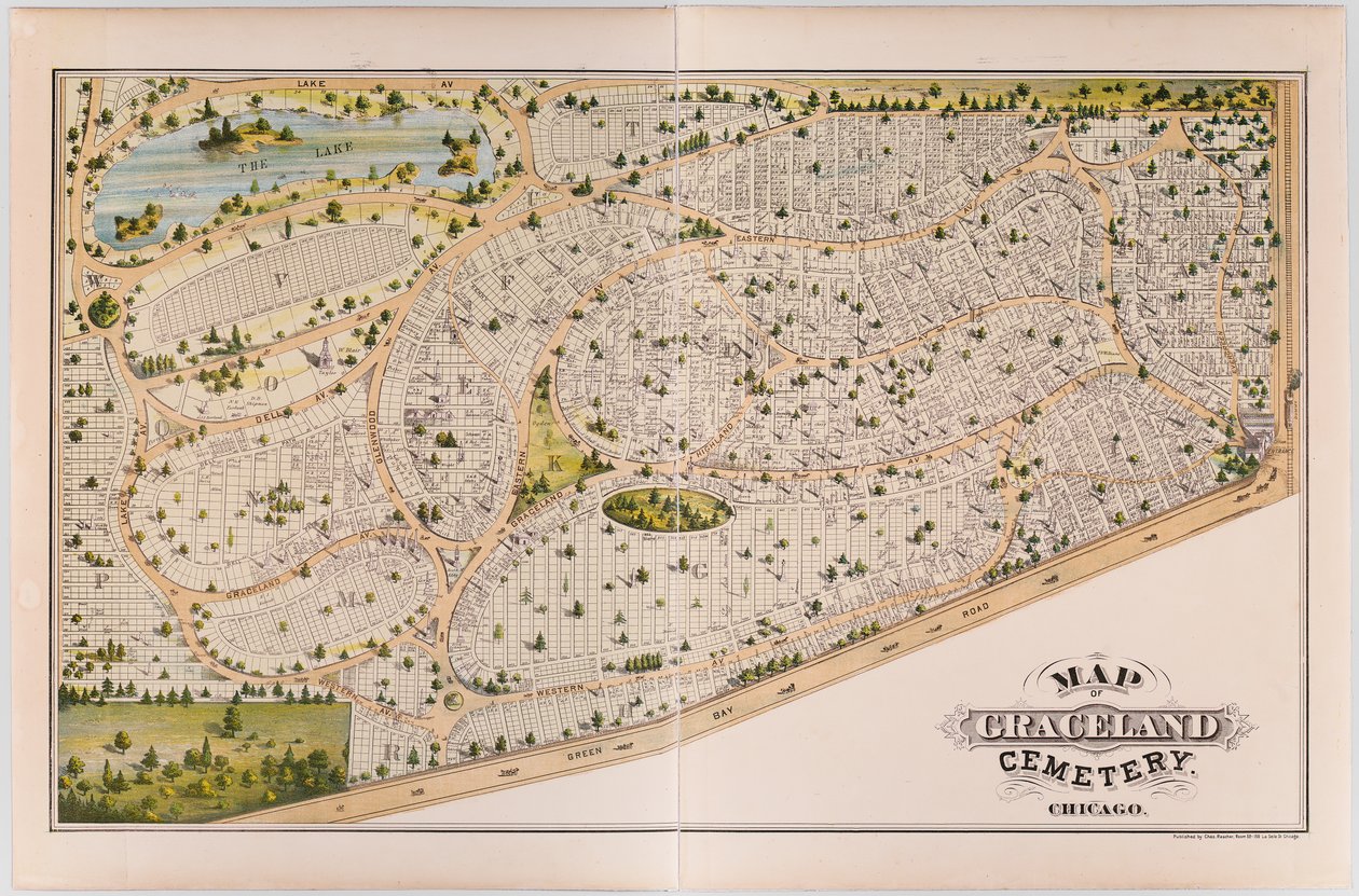 Graceland Mezarlığı Haritası, c.1875 by American School