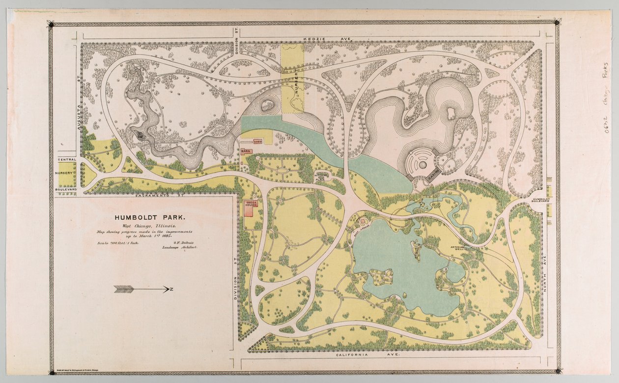 Park iyileştirmelerini gösteren Humboldt Park Haritası, Chicago, Illinois by American School