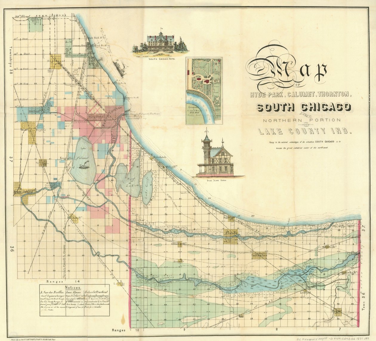 Güney Şikago Haritası, 1871 by American School