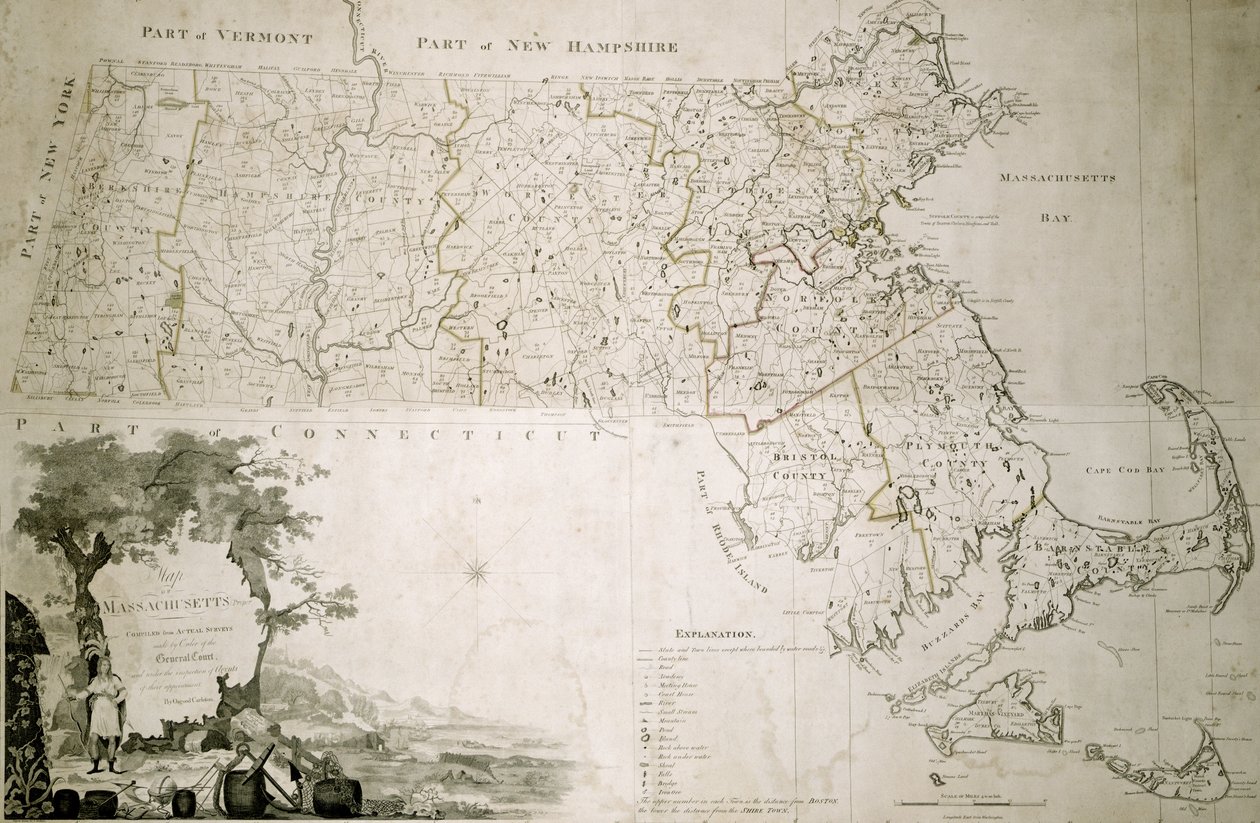 Massachusetts eyaletinin haritası, 1801 by American School