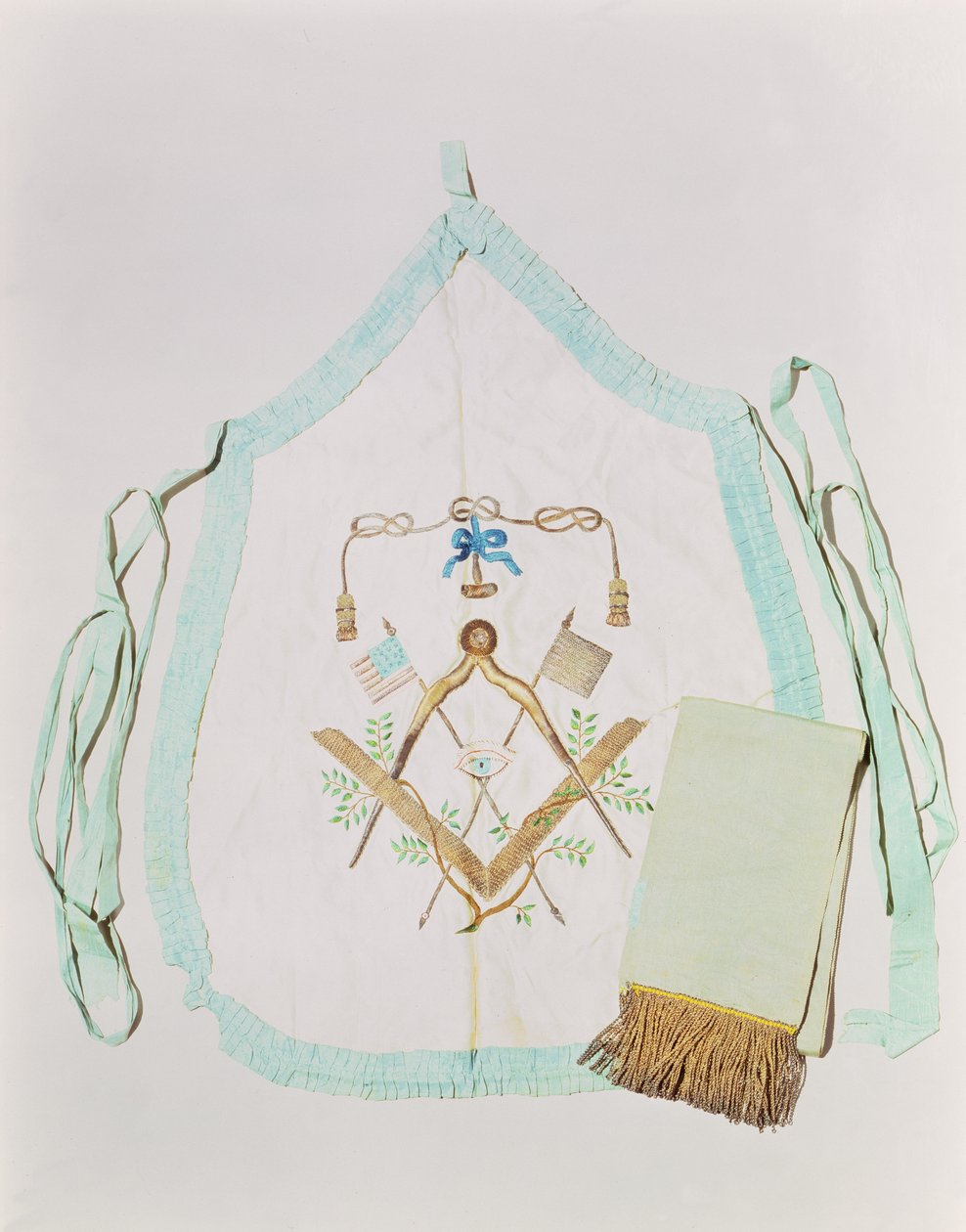 Masonik önlük ve kanat, 1770-1800 (ipek ve metalik iplik) by American School