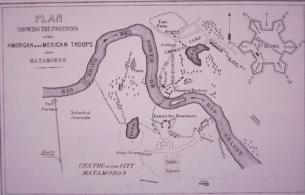 Meksika-Amerika Savaşı (1846-48), Rio Grande ve Matamoros yakınlarındaki ABD birliklerinin haritası by American School