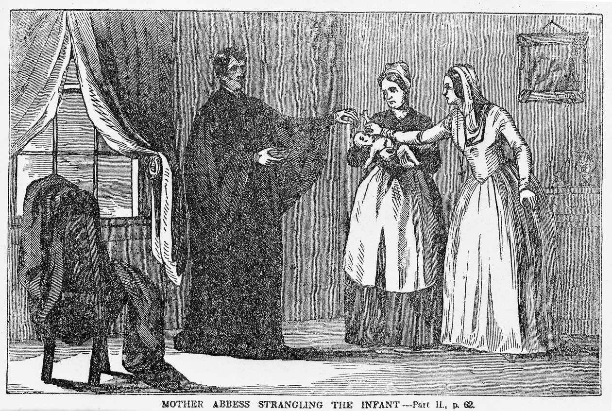 Anne Abbess Bebeği Boğuyor, bir Anti-Katolik broşüründen bir örnek by American School