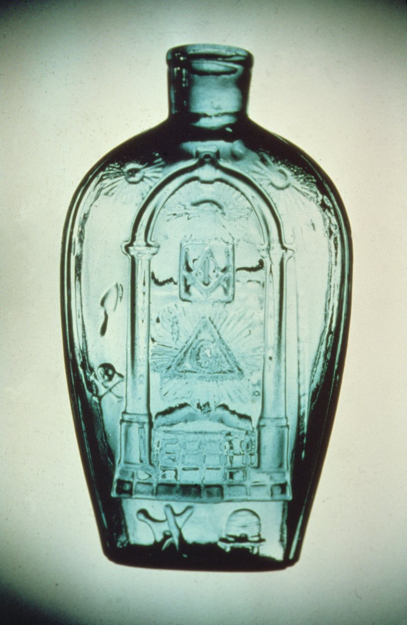 Kalıpla üflenmiş masonik matara, Keene (Marlboro St.) Glassworks, c.1815-17 (cam) by American School