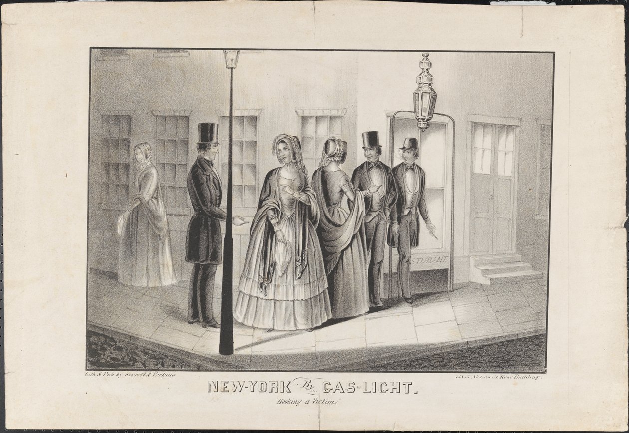 New York, Gas Light, Bir Kurbanı Kancalamak, 1850 dolayları by American School