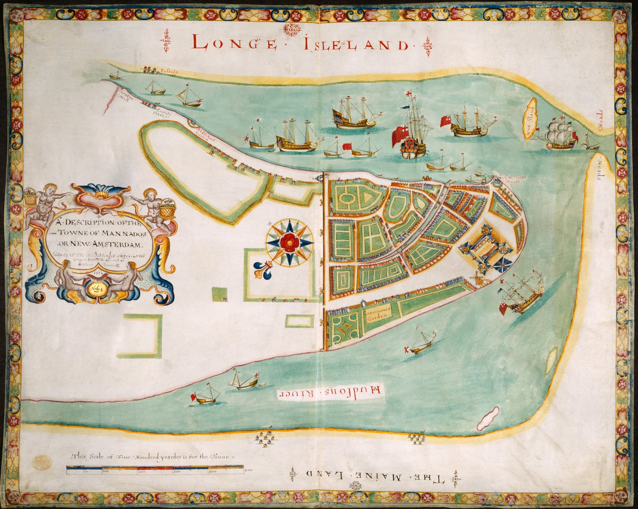 New York: Manhattan, Long Island, Hudson Nehri ve New Amsterdam planı by American School