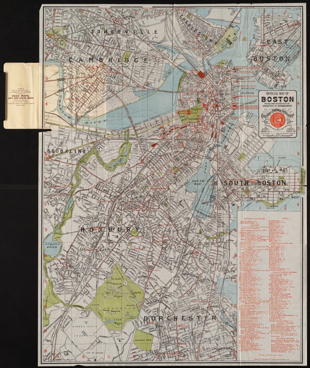 Boston resmi haritası, c.1895 (renkli taş) by American School