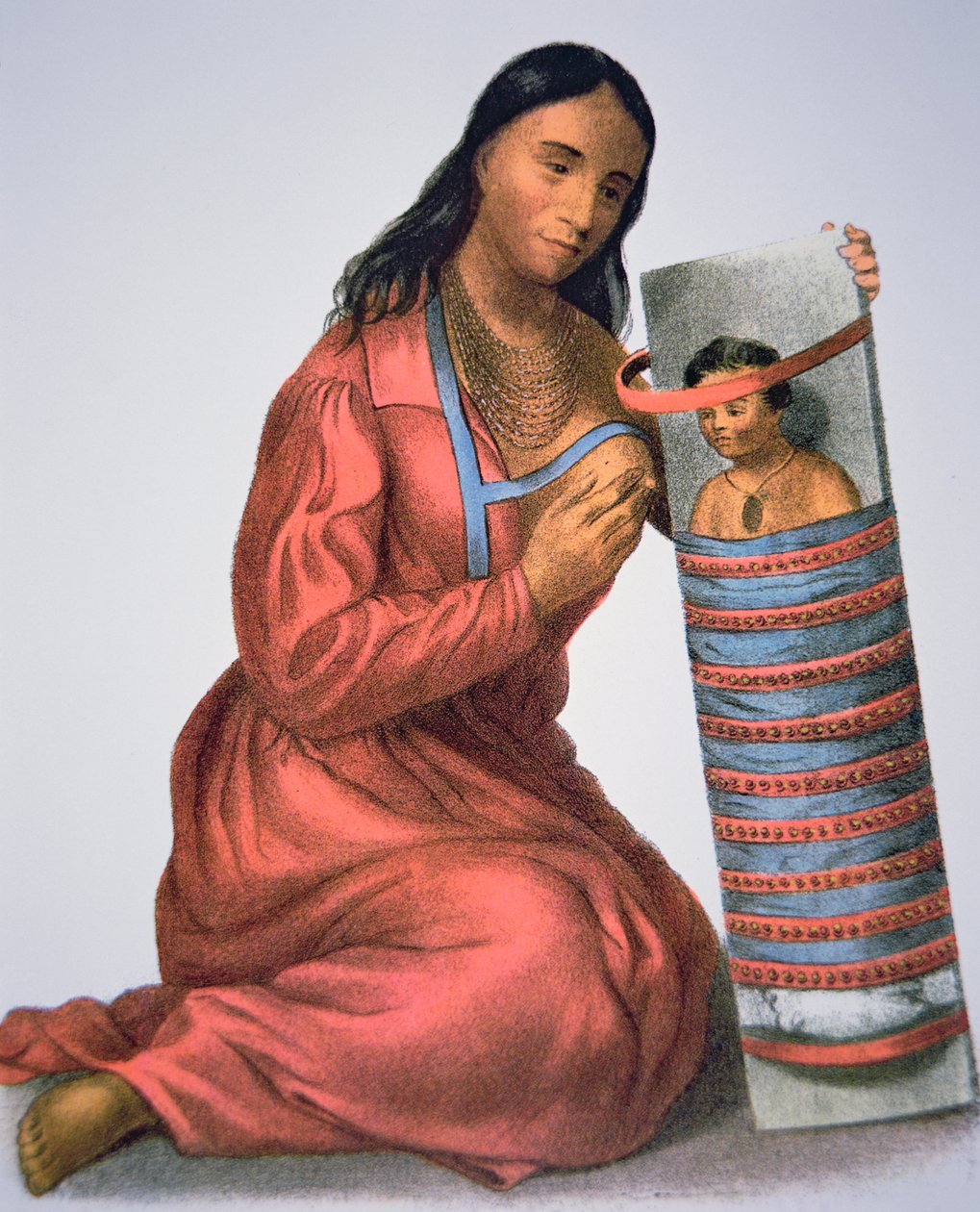 Ojibwa anne ve bebeği, c.1821 (renkli taş) by American School