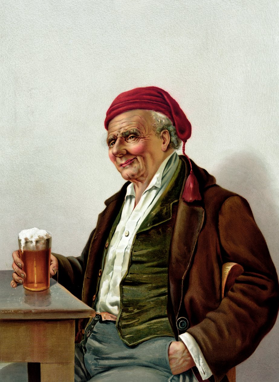 Bir barda bira ile yaşlı adam by American School
