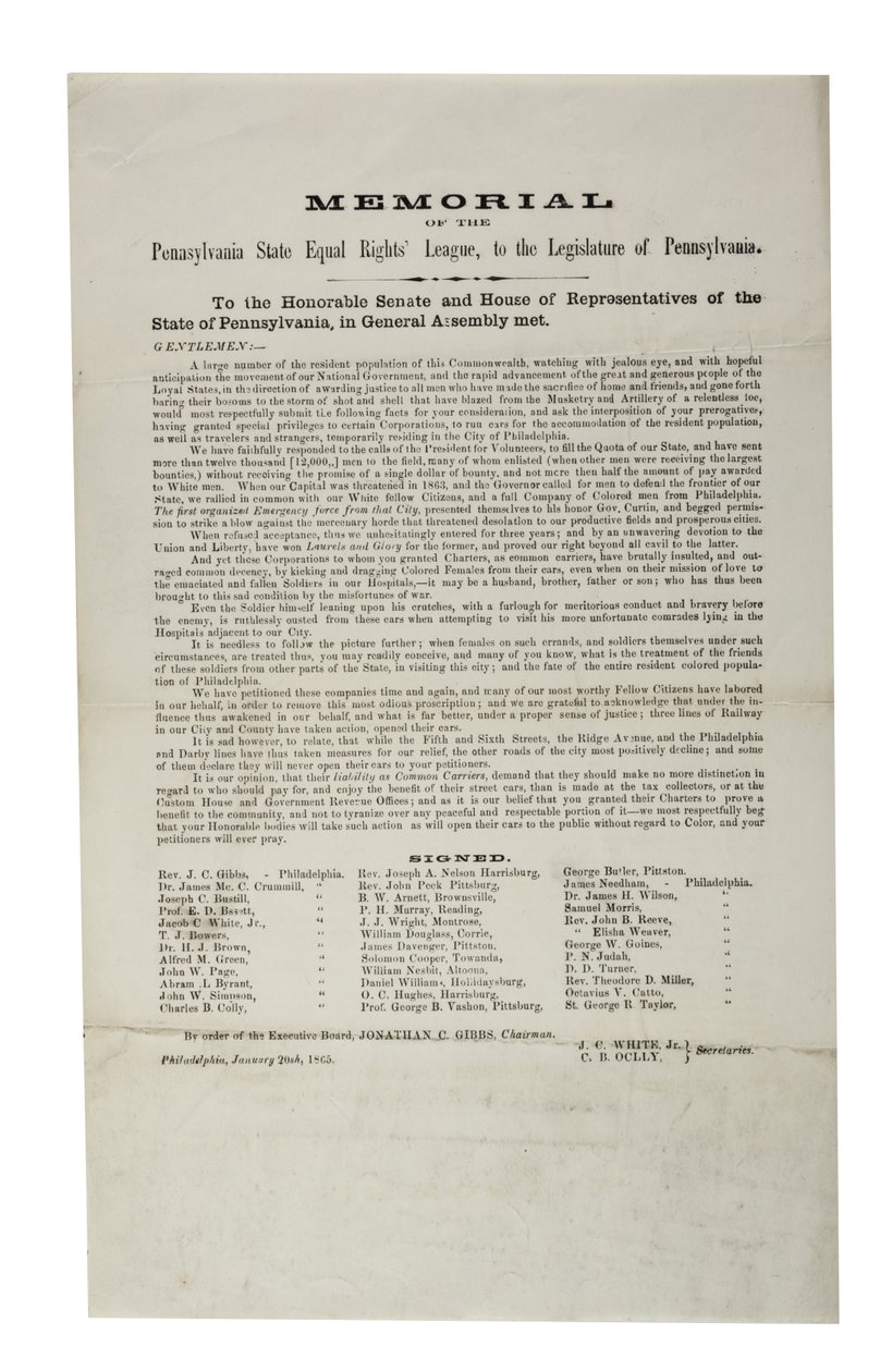 Pennsylvania Eyalet Eşit Haklar Birliği, Pennsylvania Eyalet Eşit Haklar Birliği Anıtı, Pennsylvania Yasama Meclisine, 20 Ocak 1865 by American School