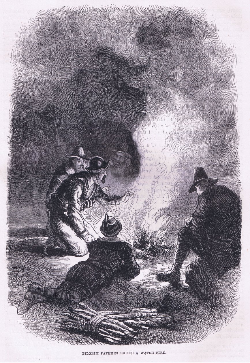 Hacı Baba bir saat ateşinin etrafında, Cassell'in Amerika Birleşik Devletleri Tarihi pubından bir örnek. Petter & Galpin tarafından 1890 dolayları (lito) by American School